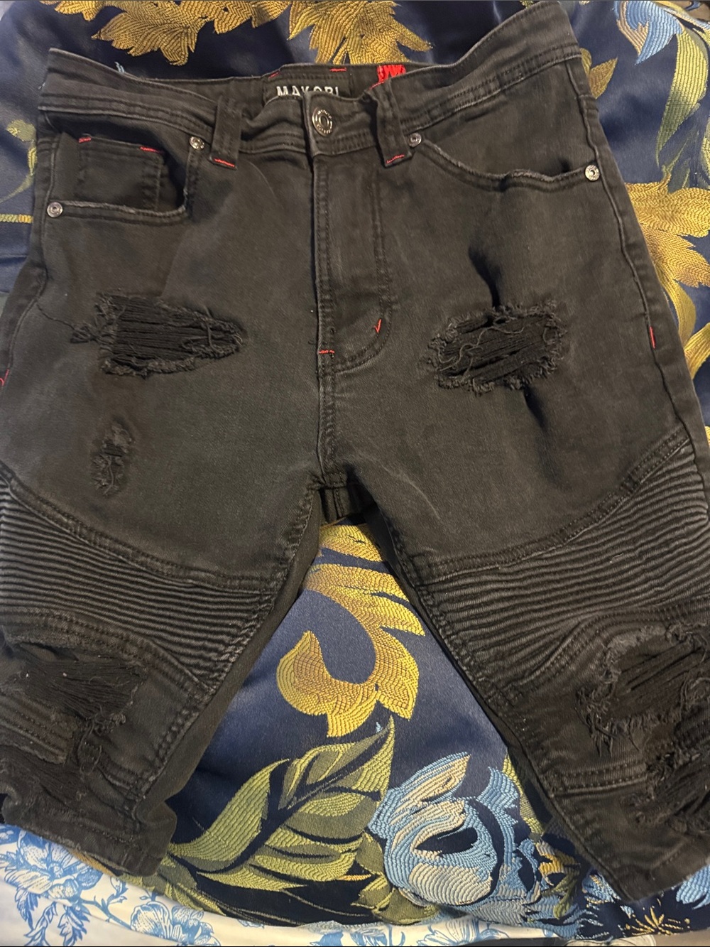 Maya Black Distressed Biker Jean Shorts